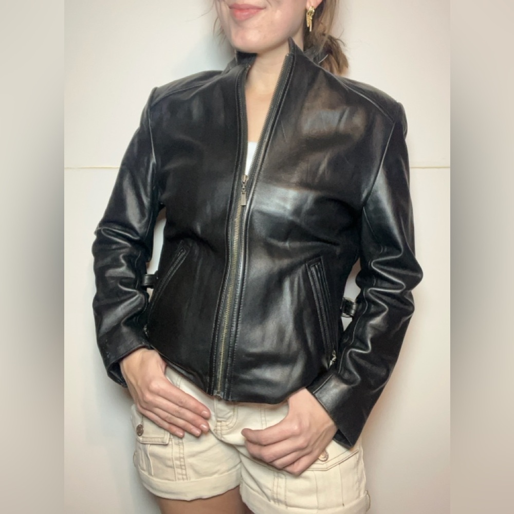 Tiboa Leathers Black Genuine Leather Moto Jacket Minimal Elena Gilbert Style M